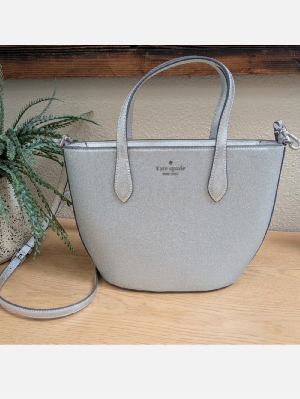 Kate Spade Silver Glitter Glimmer Lunar Light Satchel Crossbody Bag Purse